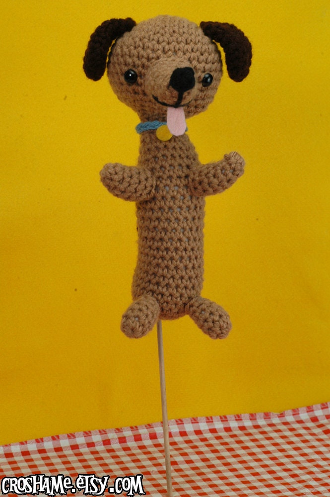 Weiner Dog on a Stick - (Ready to ship) crocheted amigurumi puppy snack