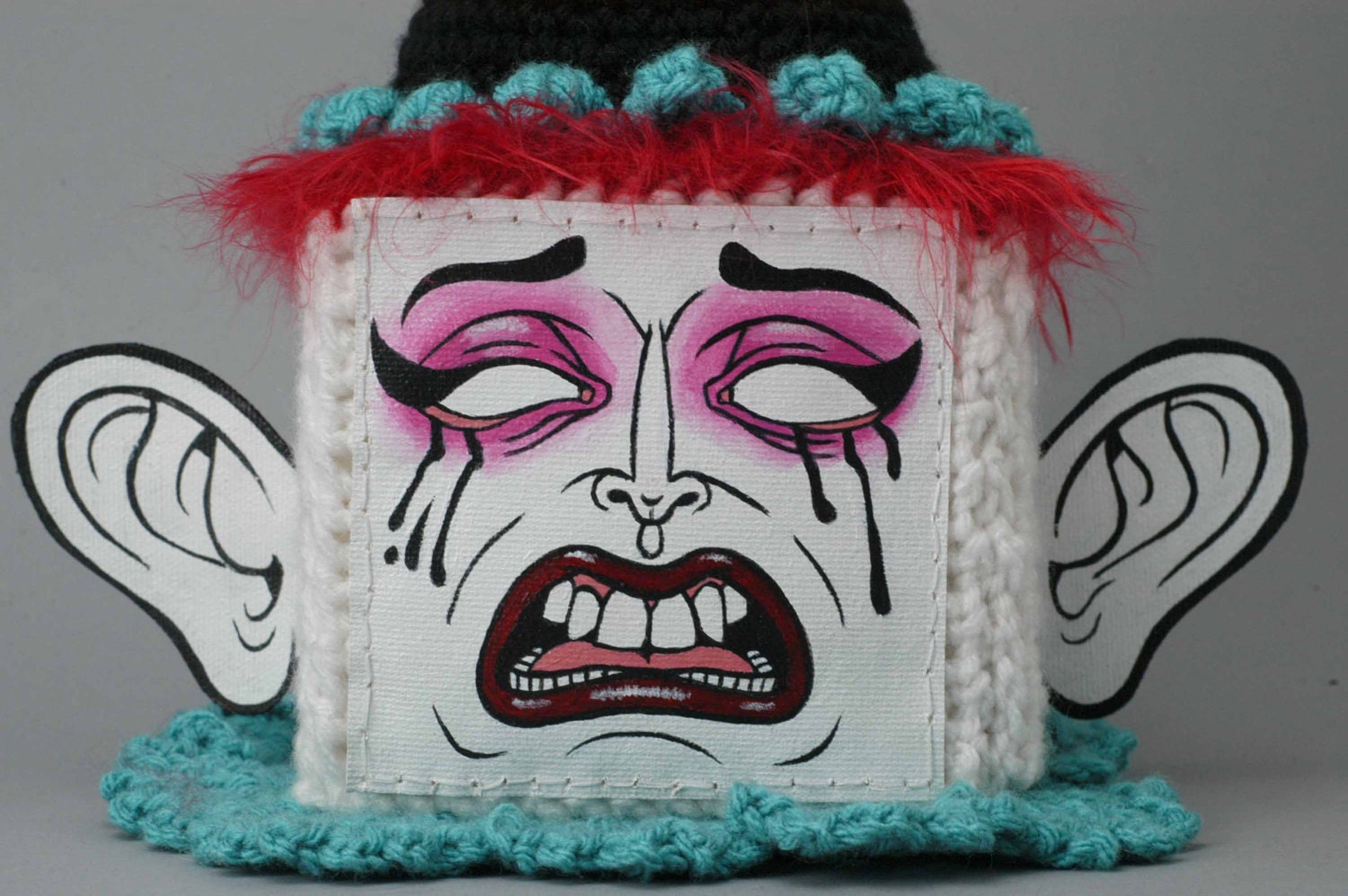 Clown Box crocheted painting/sculpture - PRICE REDUCED