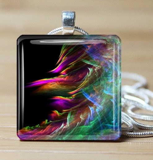 Fractal Necklace on Glass tile - Includes ball chain  - Buy any 3 and Get 1 more
