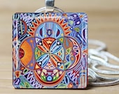 Ready to ship - Huichol Universe Necklace on Glass tile - Includes ball chain  - Buy any 3 and Get 1 more