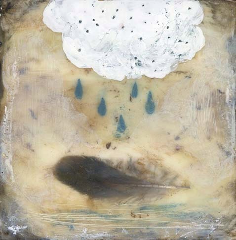 Original Encaustic Painting, Mixed Media Art - "Cloud and Feather" by Angela Petsis
