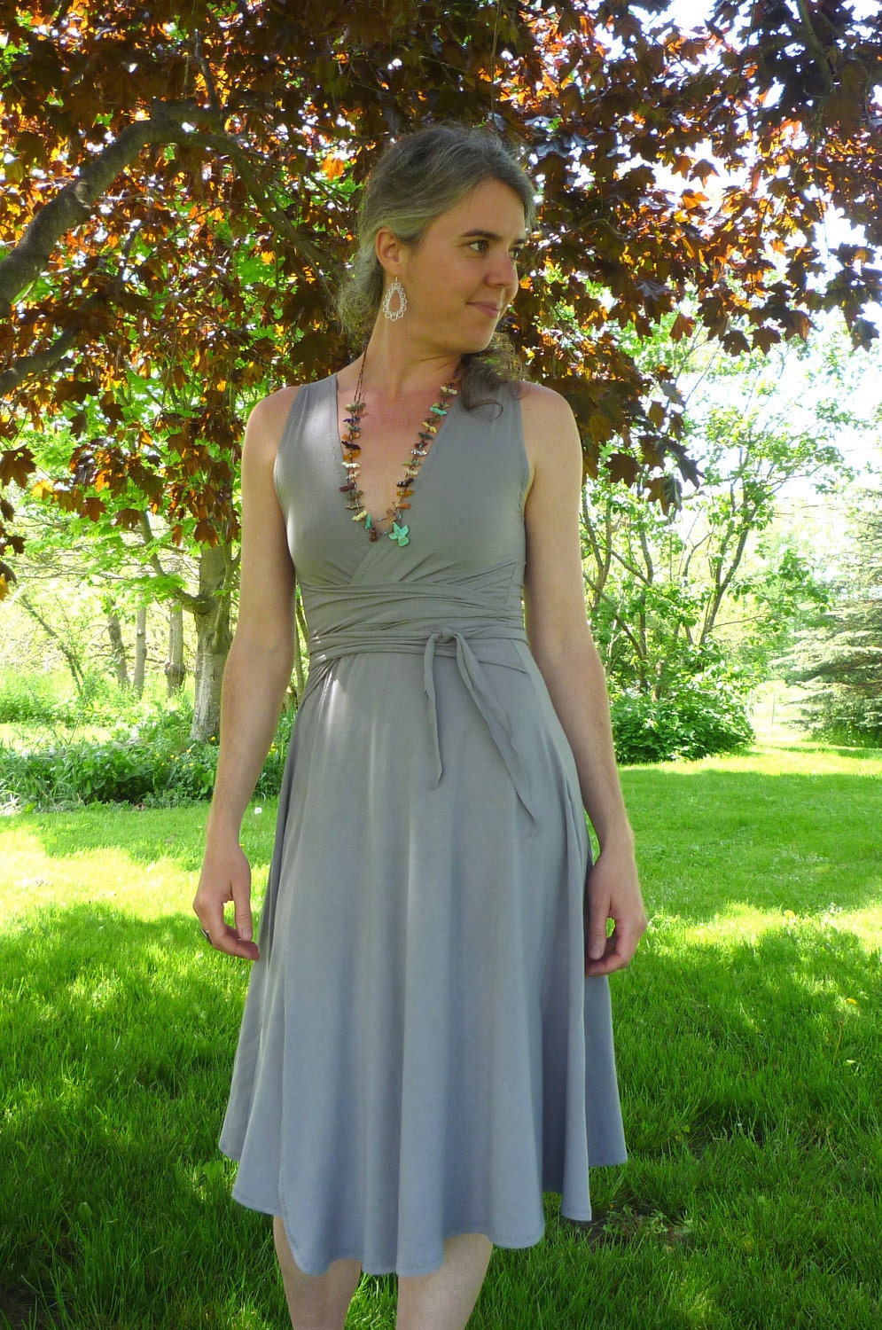 Organic Women's Clothing - Wrap Dress - Organic Cotton - Shown in Frost - Made to Order