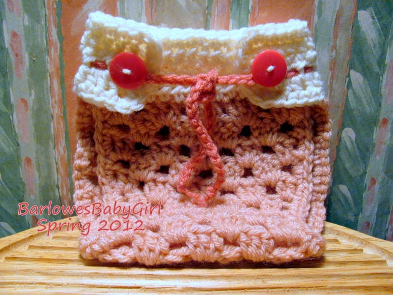 Buggs Crochet Diaper Cover in Soft Pink/Ivory w/ Hot Pink Button Accent and Chain Tie