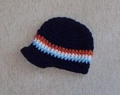 Navy newsboy cap with tangerine, white, and soft blue stripes- colors customizable- Newborn, baby, toddler, child size