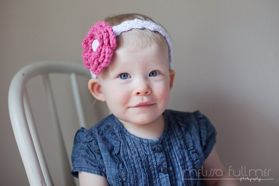 Crochet headband with TWO Interchangeable flowers- Customize colors- Newborn, baby, toddler, child, adult size