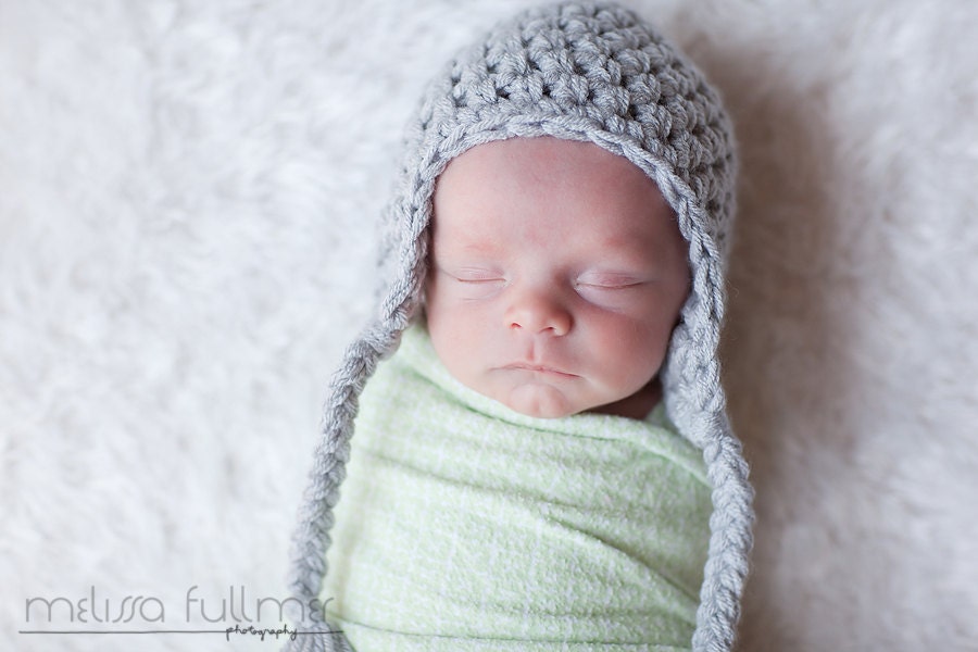 Customize colors- Baby Chunky Earflap Beanie- Great photography prop- sizes Newborn, 3-6 months, 6-12 months