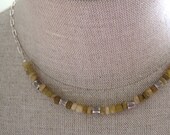 Olive Green Necklace, Sterling Silver Mediterranean Style Beaded necklace