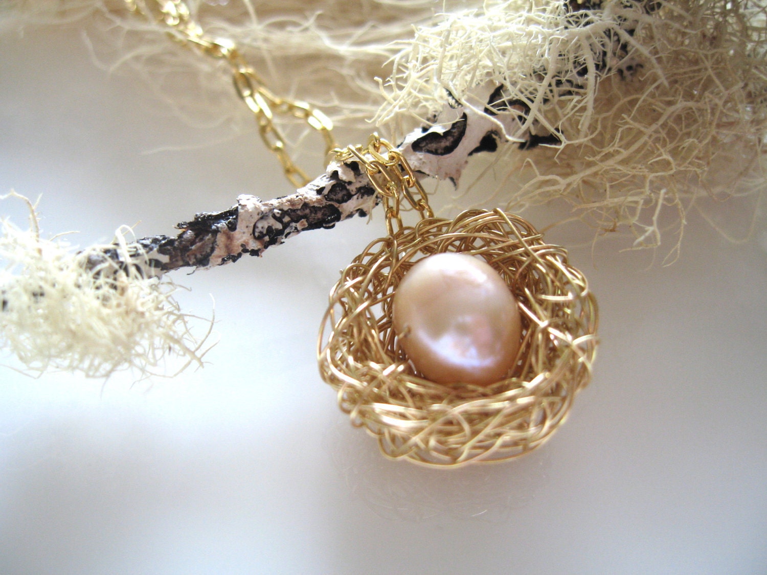 Gold Birds Nest Necklace, mommy jewelry, gifts for mom under 50 ivory opal pearls 14K gold-filled chain, mothers jewelry,  single child