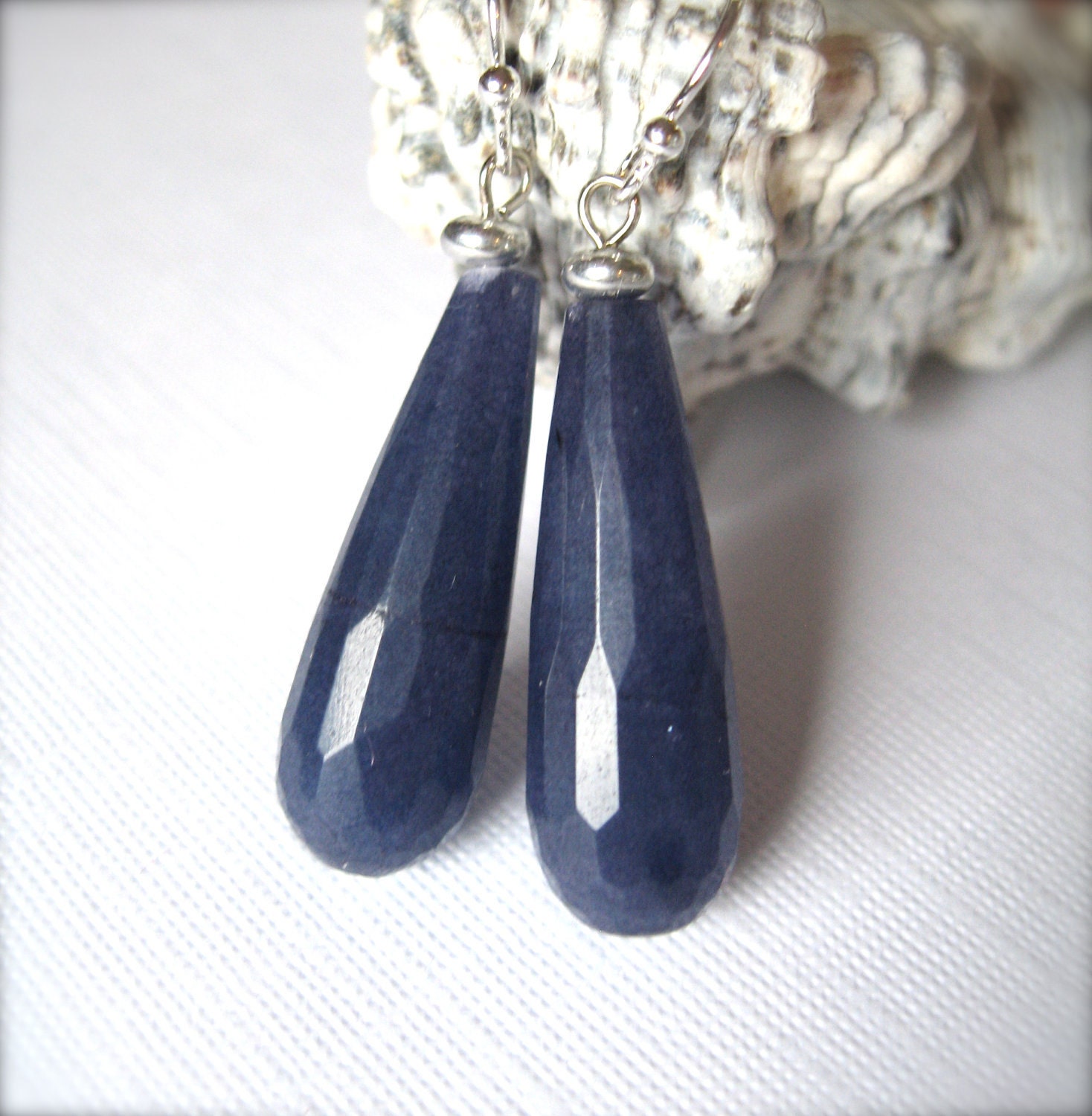 Blue Earrings Navy blue chalcedony and silver, Nautical