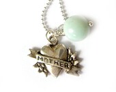 Mother Jewelry Necklace,  Sterling Silver Mother's Necklace, I love you mom Heart Charm, Blue Aquamarine, Gift for mom