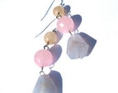 Pastel Gemstone Earrings, pink rose quartz blue agate yellow citrine