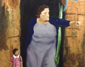 Lady and child ORIGINAL acrylic on canvas- showing the way