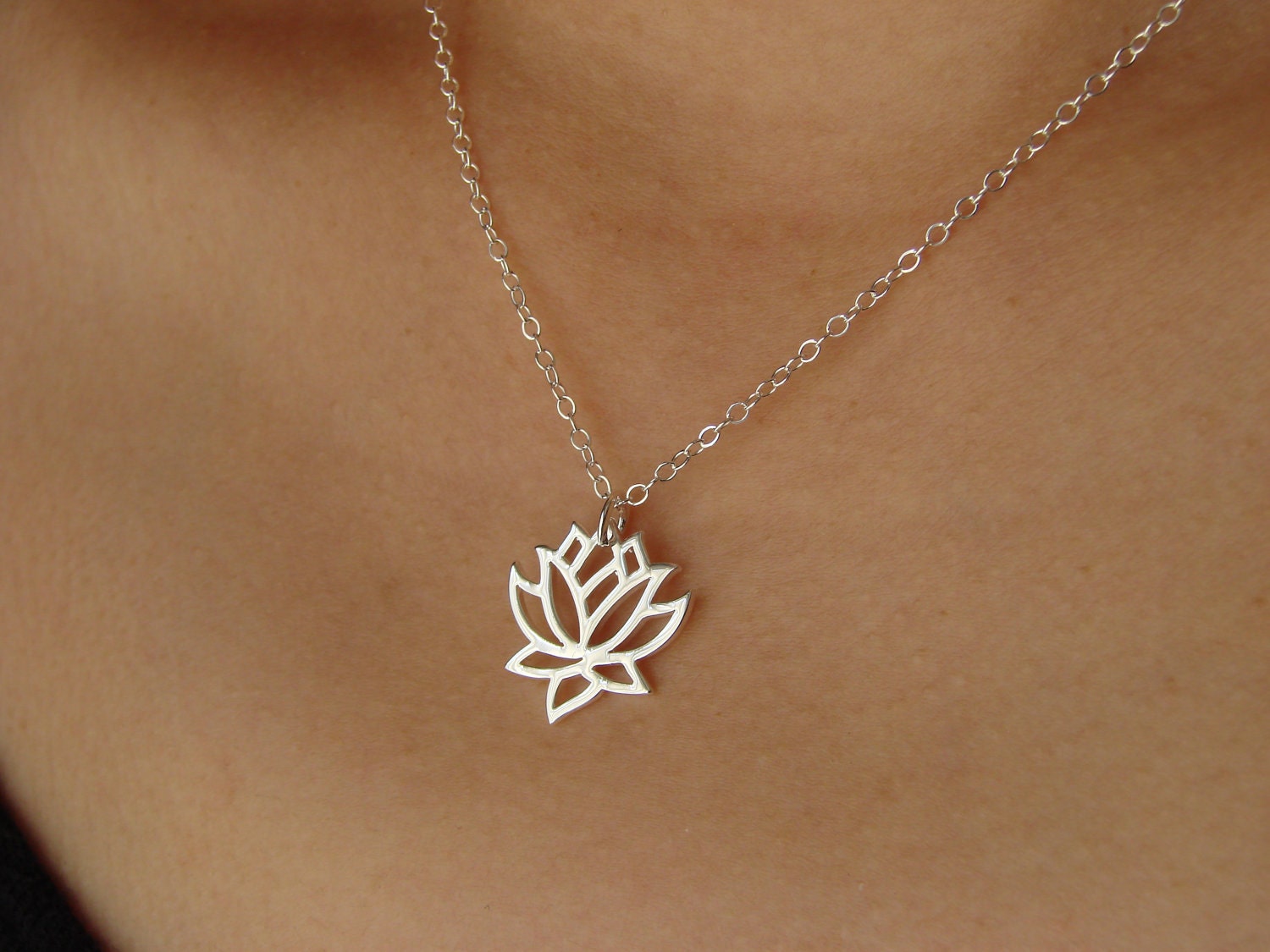 Lotus Flower Pendant Necklace in Silver, Wedding necklace, Bridesmaid gift