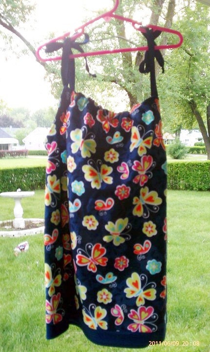 Dress Pillowcase Size 4T Girls Navy Blue Ribbon Straps Butterfly Butterflies and Flowers Flowered Pattern 00393