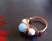 Amazonite gemstone and white agate artisan copper ladies ring