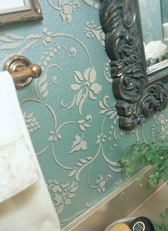 Wall Stencil Flourish Allover Damask Resuable Stencil for Wall Decor