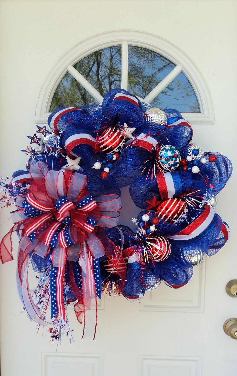 Patriotic Deco Mesh Wreath Red White Blue XXL