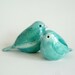 SALE pottery birds aquamarine mother and baby