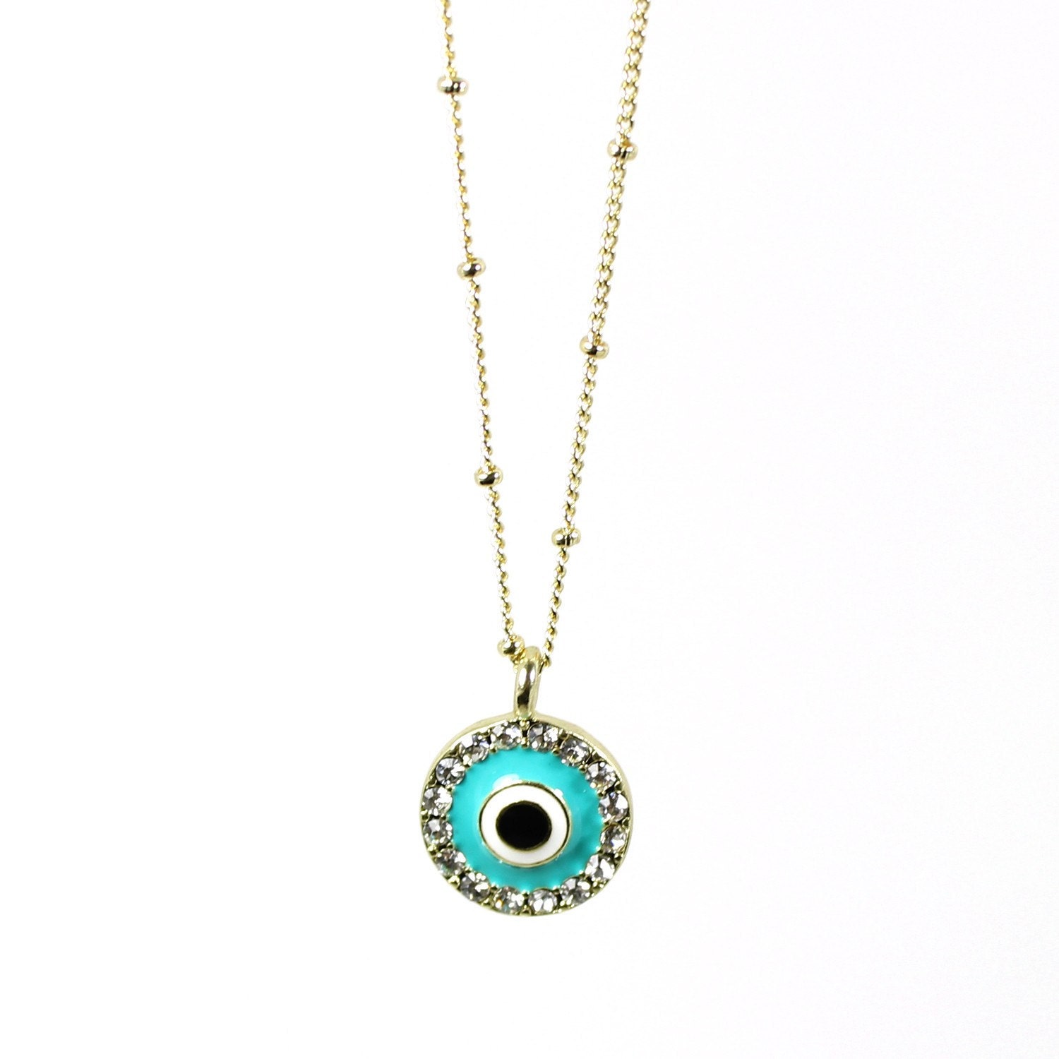 Evil  Necklace on Lucky Crystal Evil Eye Pendant Necklace Gold By Serenaleena