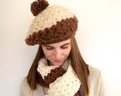 ON SALE. 1960s Scarf and Hat. Glentex Knit Beret and Scarf Set.