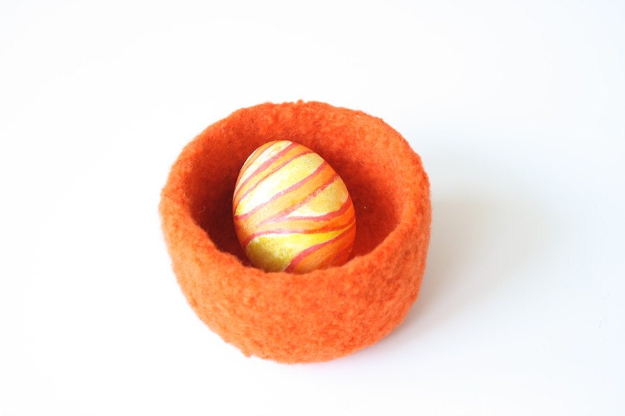 Orange Felted Bowl, Knitted Felt Bowl, Housewarming Gift, Hostess Gift, Organizer, Spring, Easter Basket