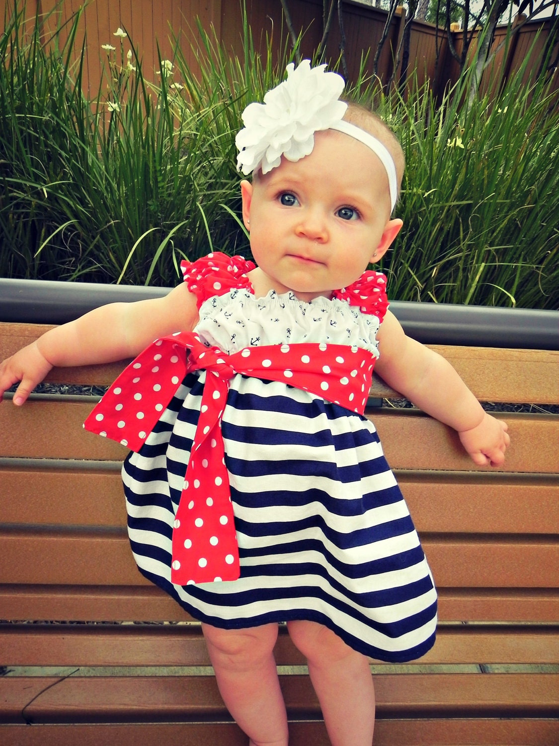 Anchors Aweigh Nautical 4th of July Boutique Dress Baby Toddler Girl's sizes 6mos to 8yrs