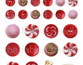 Vintage Red and Pink Buttons Digital Collage Kit