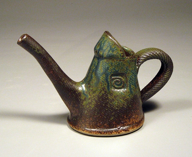 Small Blue Ceramic Windowsill Watering Can