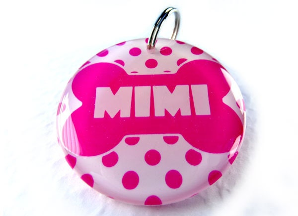 Pet Tag Pet ID Tag Dog Tag Polka Dot Bone Shape Tag by ID4Pet
