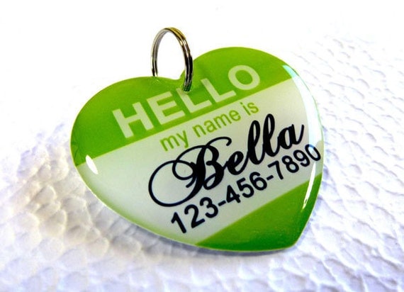Dog Tag Pet Tag Custom Name Tag Hello My Name Is Heart Shape by ID4Pet