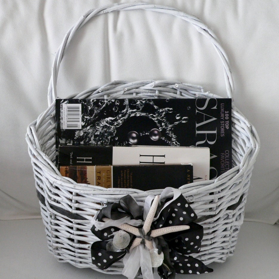 White Polka Dots Beachy Basket for Mail or Etc