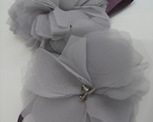 Grey chiffon and amethyst ribbon embellished brooch pin