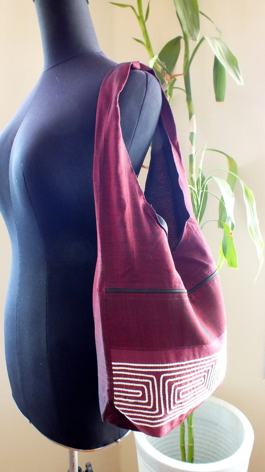Ethnic style cotton & silk Tote handbag handmade - Thailand