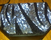 Vintage Glam Black and Silver Sequins Disco Sparkly Evening Bag