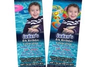 Summer Pool Birthday Party Ticket Photo Invitations ..Also Matching Thank You Cards Stickers Banners Posters Children u Print your own