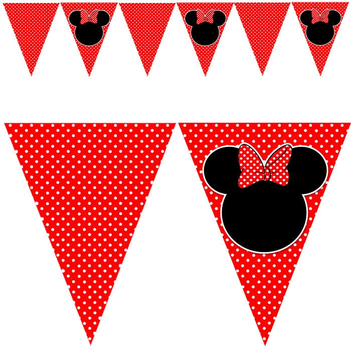 Printable Minnie Mouse Inspired Birthday Party Flag Banner Red Black White Baby Shower Digital 1st 2nd 3rd