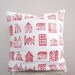 Aqua throw pillow - little houses printed in aqua on white cotton pillow cushion cover, great nursery decor