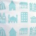 Aqua throw pillow - little houses printed in aqua on white cotton pillow cushion cover, great nursery decor