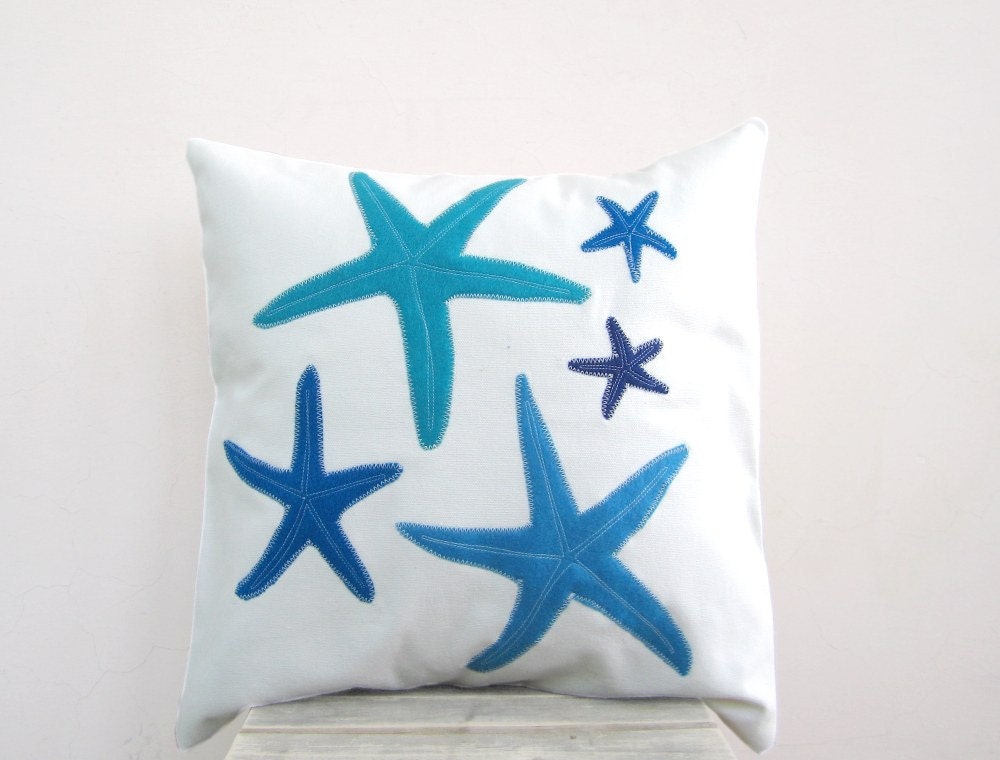 Nautical pillow: blue turquoise starfish pillow for beach house or nautical nursery, eco friendly beach pillow