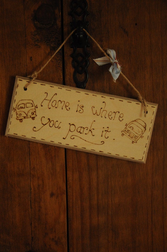 Campervan hanging sign engraved with pyrography, rustic camper gift for camping holidays / vacation