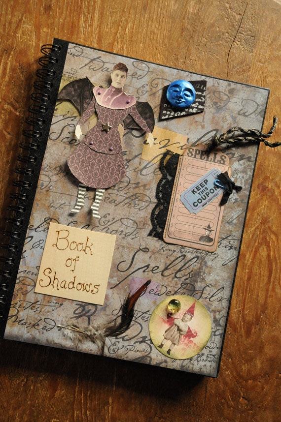 Book of Shadows journal sketchbook for pagans witches wiccans or interesting people Embellished with mixed media & pyrography