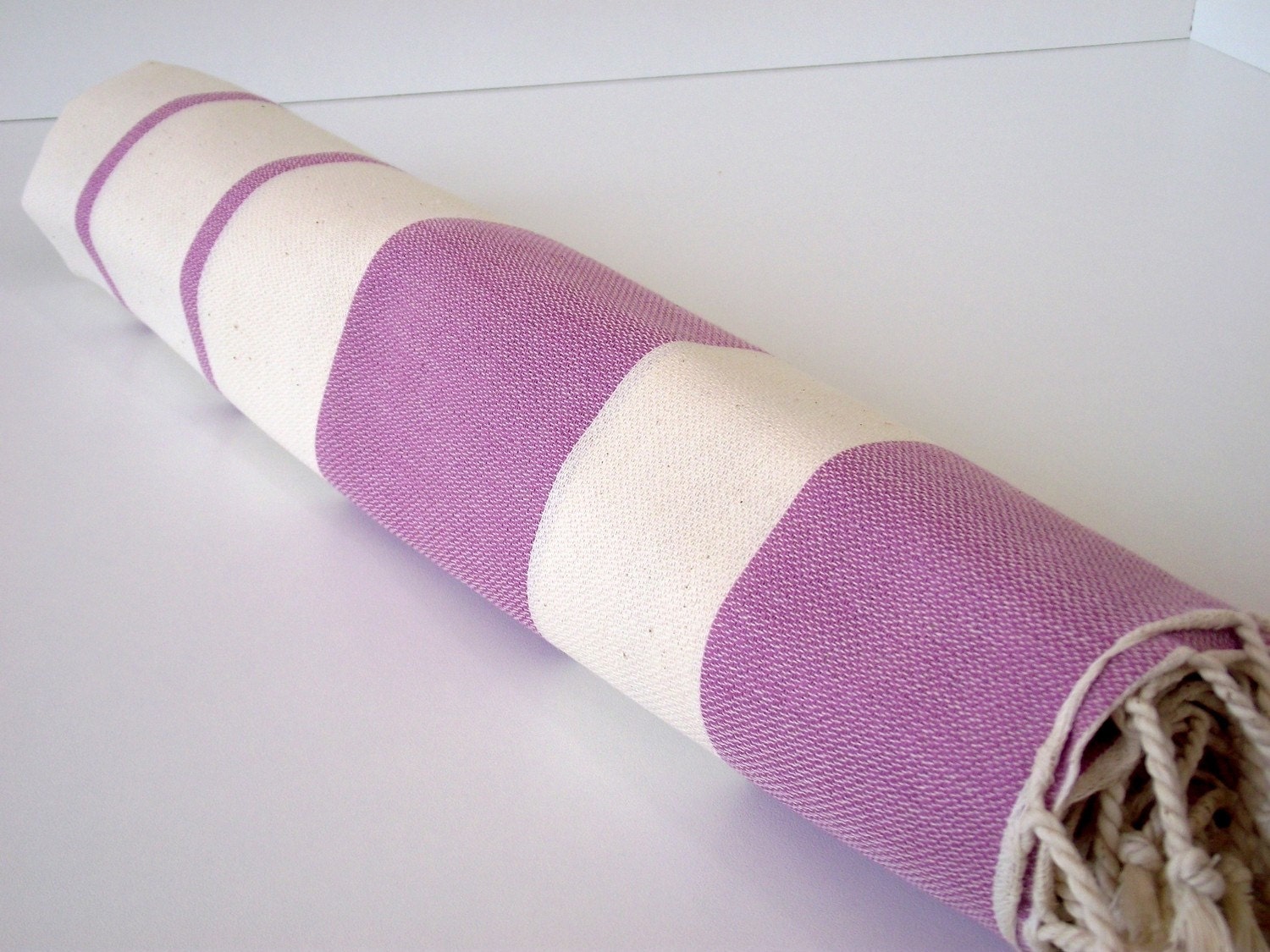 High Quality Hand Woven Turkish Cotton Bath,Beach,Pool,Spa,Yoga,Travel Towel or Sarong-Natural Cream and Violet
