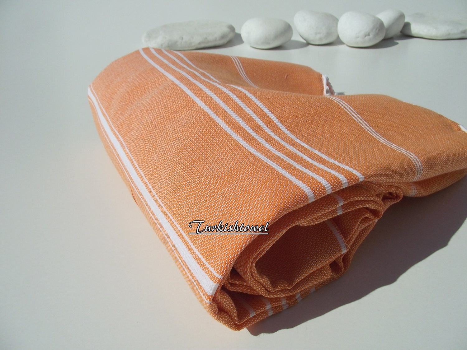 Set of 2-Best Quality Hand- woven Turkish Cotton Bath Towel or Sarong-Orange and White Stripes