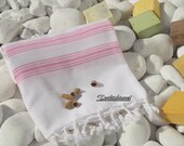 Turkishtowel-Soft,High Quality,Hand Woven,Pure Cotton,Bath,Beach,Spa,Yoga,Travel Towel or Sarong or Wrap-Pink Stripes on White