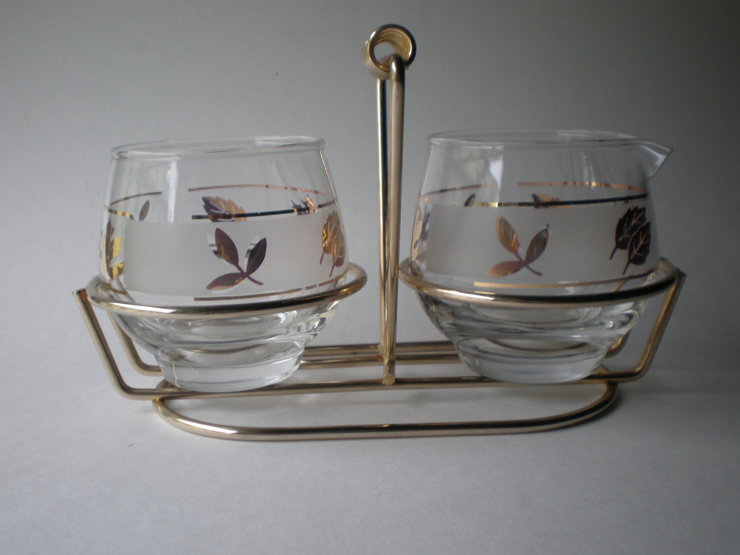 Vintage Libbey Golden Foliage Creamer and Sugar Set