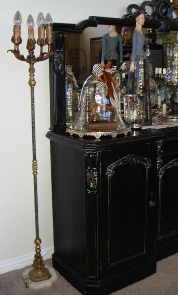 Antique FRENCH Tole Enamel Painted Candelabra Floor Lamp Marble Base