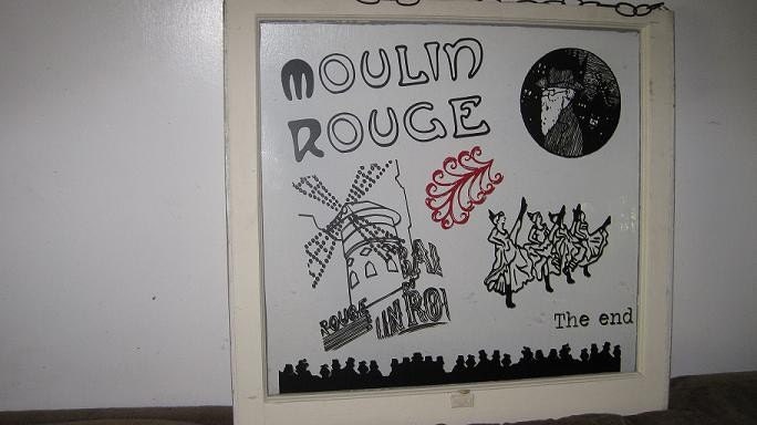 Moulin Rouge vinatge wood window artwork