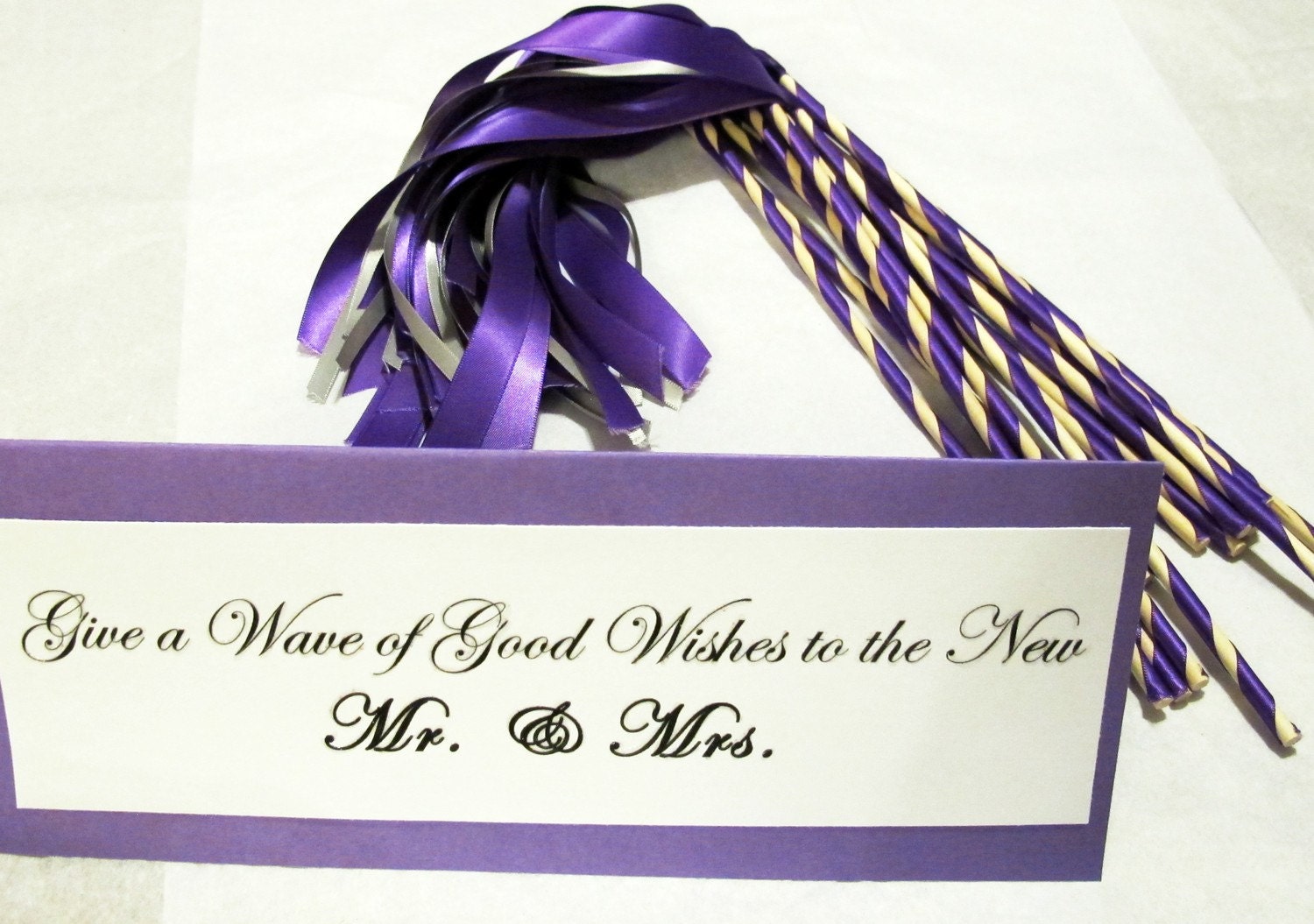 Enchanted Wedding Ribbon Wands 50 Pack IN YOUR COLORS (shown in purple and silver)