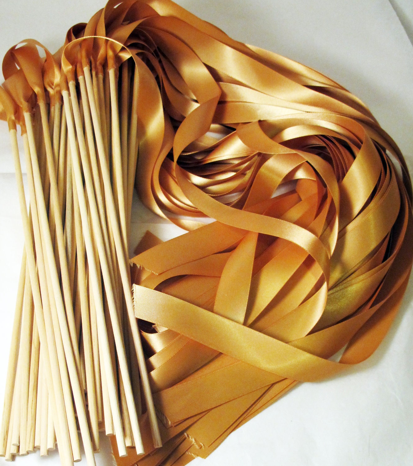 100 Magical Wedding Ribbon Wands IN YOUR COLORS (shown in gold) Instead of Rice and Bubbles for ceremony exit