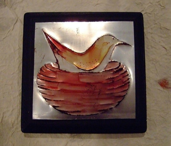 Upcycled Soda Can Art Wall Hanging Bird in Nest Recycled Pop Can